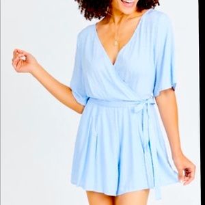 Altar’d State Lanna Romper in Skyway Blue Size M